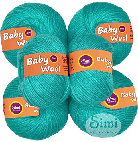 Image of 100% Acrylic Wool Teal 8 Pc Baby Wool 4 ply Wool Ball Hand Knitting Wool /Art Craft Soft Fingering Crochet Hook Yarn-Tart-HD