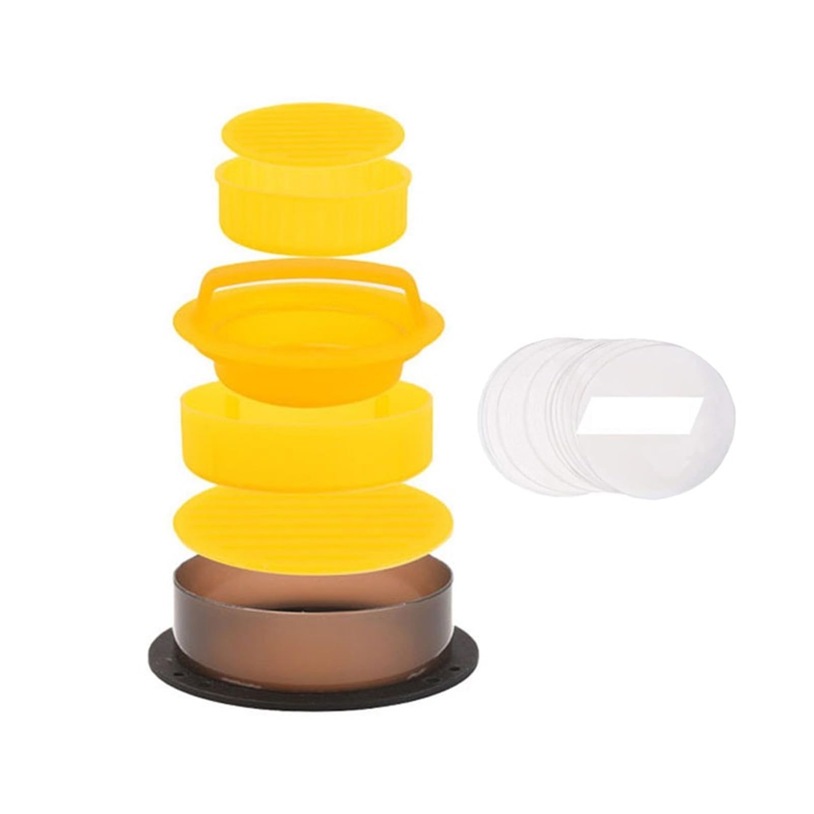 MRVAKDYDI Stainless Steel Burger Press, Hamburger Patty Press 3in1 Nonstick Burger Mold With 100 Pcs Patty Papers Black Yellow(Yellow Set)