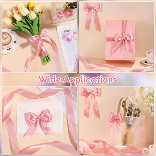 Image of woric Pink Ribbon 1 Inch 50 Yards Pink Bow Satin Ribbon for Flower Bouquet Girls Hair Bows Diaper Cake Baby Nursery Bridal Party Ribbons
