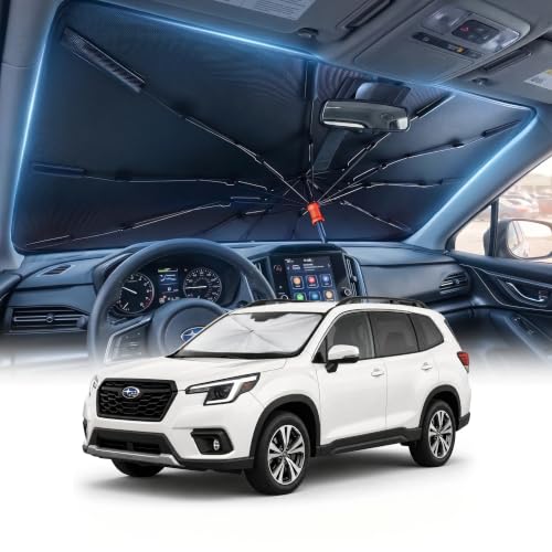 DMJN Umbrella Windshield Sun Shade for Su-baru Forester (2007-2026) Car Sunshade for Front Windshield [Nano Ice-Crystal Coatings] UPF50+ Heat & UV Block Protect Interior & Keep Cooler