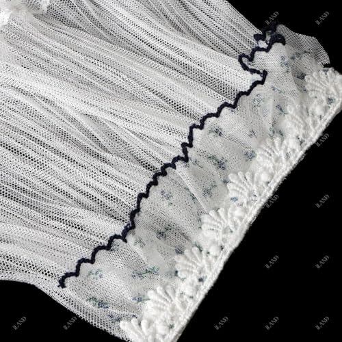 Image of iLAND 1 /12 Scale Accessories Miniature Dollhouse Curtains Delicate White Sheer Lace Curtains with Blue Trim 2PCS for Dollhouse Windows Furniture Cute Decor Mini Decorations Small Gift