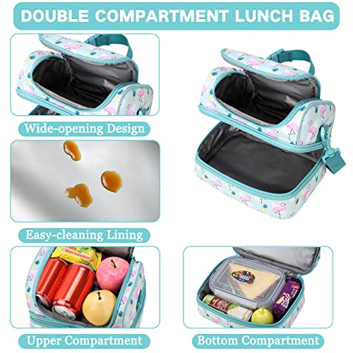 Vaschy Lunch Box Bag Kids, Insulated Two Compartments Cooler Bags Girls/Women W Shoulder Strap For School,Daycare,Kindergarten,Picnic Flamingo #TOP3