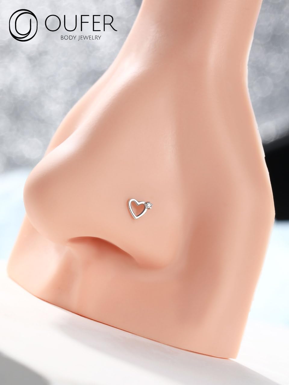 OUFER 925 Sterling Silver Nose Stud L Nose Rings 20G Nostril Solid Heart Nose Piercings Jewelry Cartilage Earrings for Women Men (L - Heart) - Image 4