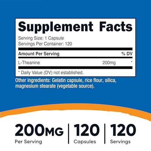 Image of Nutricost L-Theanine 200mg, 120 Capsules, Double Strength, Gluten Free | GMO-Free