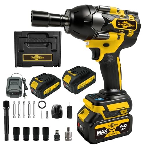 Rhovixster 1/2 Impact Gun, Cordless Impact Wrench Set, 1/2 Torque Impact, Brushless Motor High Torque Impact Guns with Battery and Charger