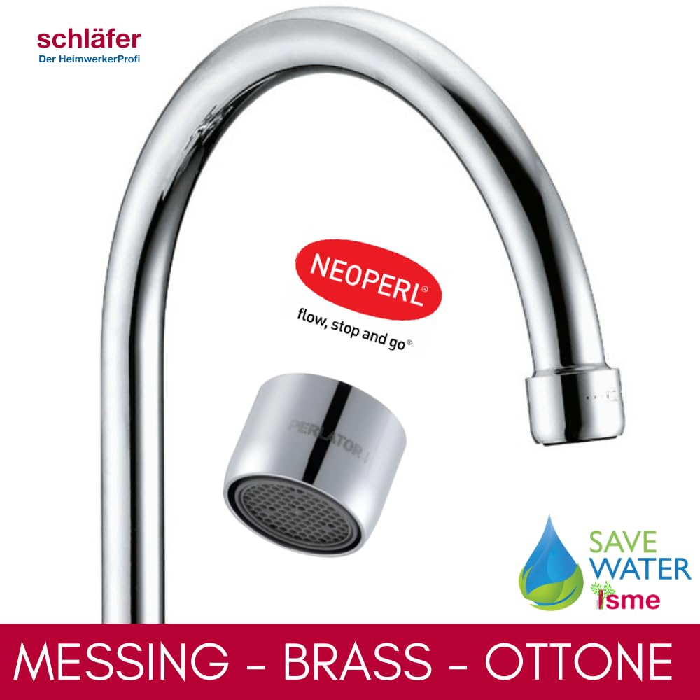 Schläfer 67081-C | Canna di Ricambio Rubinetto Cucina, Girevole a U, Ghiera 3/4" (Ø 24,9mm) x 20cm, Compatibile con Aeratore NEOPERL Anticalcare Risparmio Acqua M22 (incluso)