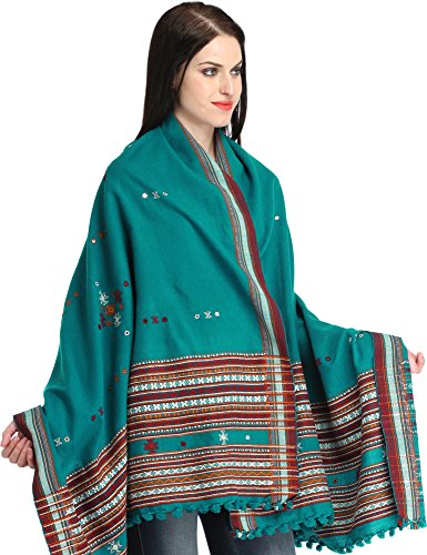 Image of Exotic India Women's Kutch Wool Shawl (SHV95--beige)