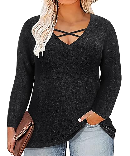Image of CARCOS Plus Size Tops for Women Long Sleeve Fall Tunic Color Block Camo /Plaid /Leopard /Fall Blouse Crewneck Tshirt XL-5XL