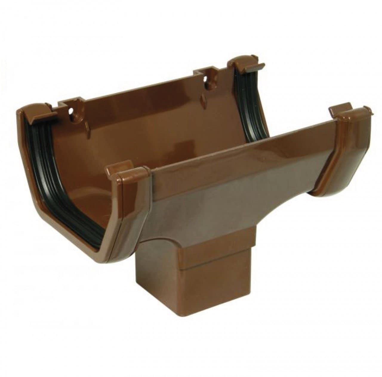 FLOPLAST 114mm Square Gutter Running Outlet - Brown - Pack of 2