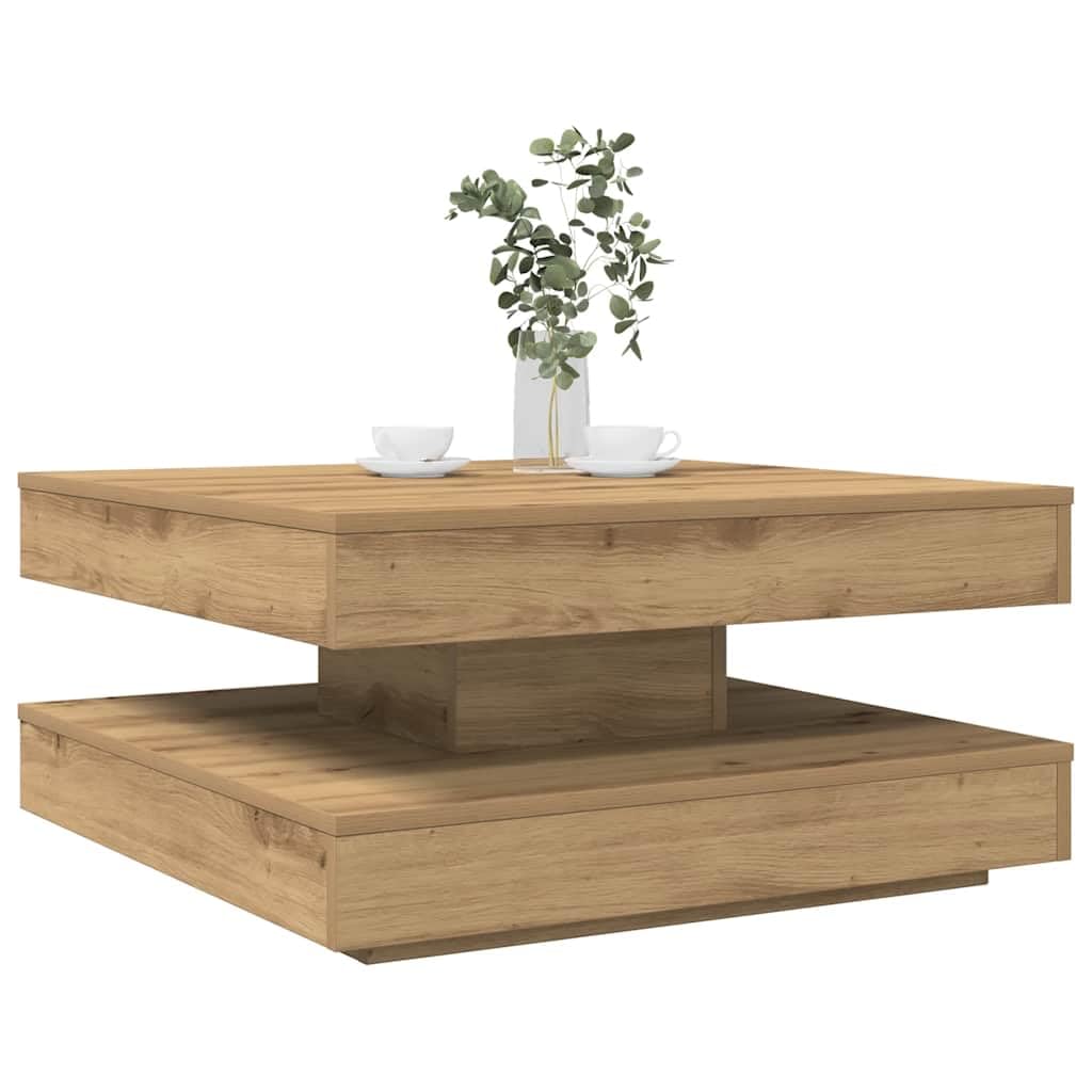 SXZenSpace 70 cm Rotating Coffee Table in Artisan Oak, 360° Swivel Living Room Side with Storage Shelf, Modern Furniture for Lounge Bedroom Hallway