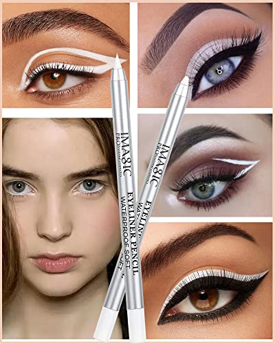 White Waterproof Gel Eyeliner Pens, Highlighter Eye Liner Pencil, Tattoo Matte Long Lasting Super Smooth Formula White Eye Liner Eyeshadow Makeup Pen, Polished White Luster, With Pencil Sharpener-1Pcs #TOP5