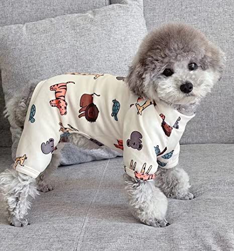 HuaLiSiJi Hundepyjama Kleine Hunde,Elastisch und Bequem Weich und Warm Einfach an und Auszuziehen für Kleine und Mittelgroße Hunde Geeignet (M, Cream Color)