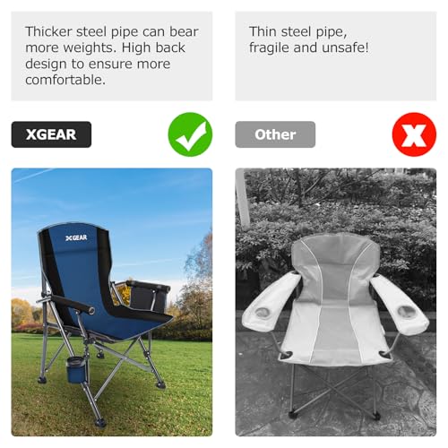 Image of XGEAR Camping Chair with Padded Hard Armrest, Sturdy Folding Camp Chair with Cup Holder, Storage Pockets Carry Bag Included, Support to 400 lbs