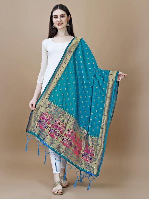 Image of DEVANGI Women's Woven Banarasi Silk Dupatta /Chunni For Women, Floral Print 1 Meter Wide and 2.3 Meter Length Printed Designer Dupatta /Chunni For Girls