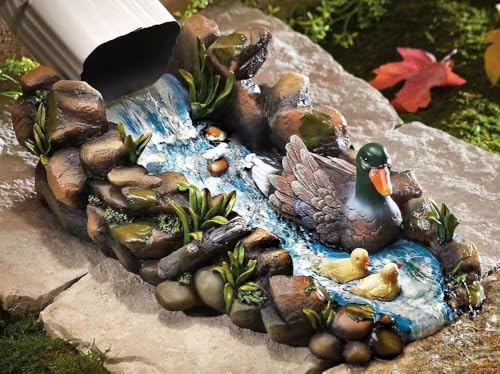 Mallard Duck Statue Splash Block Gutter Downspout Extensions Garden Decor Decorative of Gutters Downspout Rain Concrete Pond Splash Block Duck Family Gutter Downspout Accessory 13.4 L x 6.3 W
