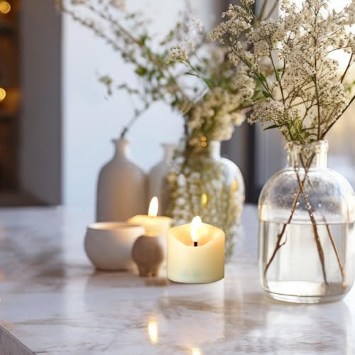 Image of CANDLE CHOICE Battery Operated Flameless Tea Lights Realistic Black Wick Bright Flickering LED Tealight Votive Candles for Wedding Party Table Halloween Christmas Decorations Batteries Incl. 24 Pack