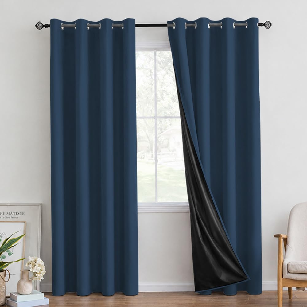 Tende Oscuranti, Tende Per Porte E Finestre, Moderne Tende Termoisolanti Che Riducono La Luce, Per Soggiorno, Camera Da Letto Elegante Complemento D'arredo,2 Pannelli-Dark blue||W52*L63/132 * 160cm