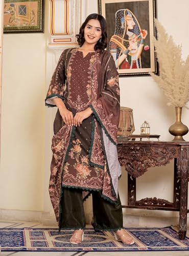 Image of Vbuyz Women's Digital Print Muslin Pakistani Style Stitched Kurta Palazzo With Dupatta | Eid Suits For Women | Salwarsuit For Women
