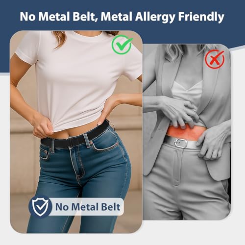 JASGOOD Nickel Free Elastic Belts for Women Stretch Belt with Plastic Flat Buckle No show Belt for Jeans Pants3