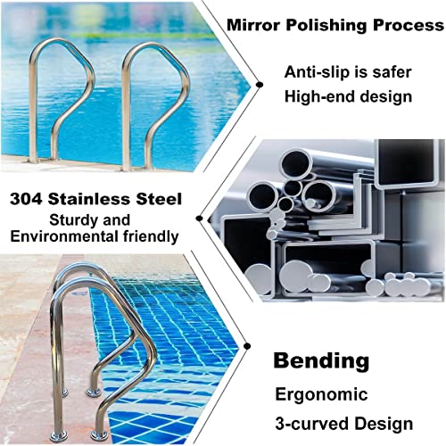 Lxning Sicher Pool Haltegriff Einstiegshilfe, Edelstahl Schwimmbad Handlauf, Mit Basis Und Komplettes Montagezubehör, 200kg Tragfähigkeit, Für Indoor Outdoor (Size : One)