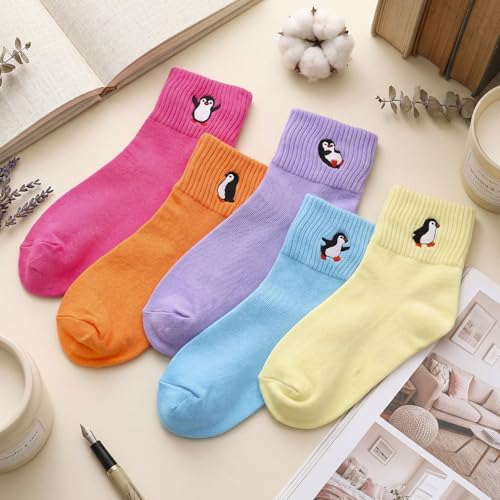 Image of Eurzom 10 Pairs Socks Womens Crew Elastic Ankle Length Cotton Socks Aesthetic Cute Lightweight Low Cut Gifts for Women