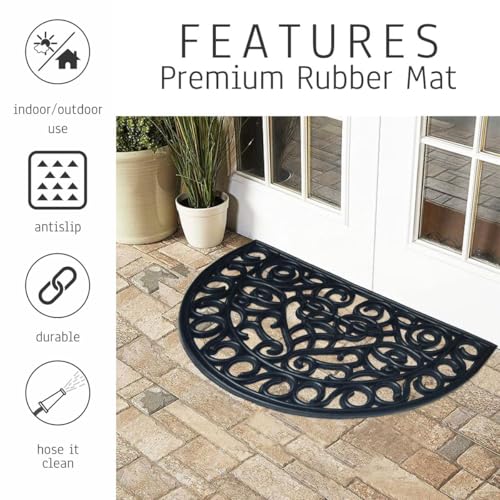 EHC Heavy Duty Wrought Effect Anti Slip Large Half Moon Rubber Doormat Dirt Trapper for Entrance, Indoor, Outdoor & Hallway 45 X 75 cm