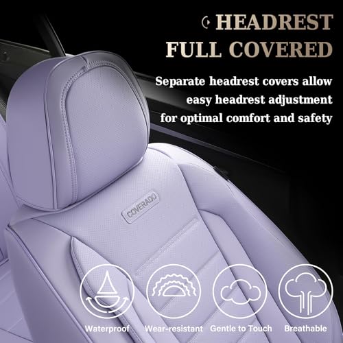 Image of Coverado Car Seat Covers Front, Seat Covers for Cars, Waterproof Car Seat Cushions, 2-Pack Leather Carseat Seat Protectors, Universal Seat Covers Fit for Most Sedans SUV Pick-up Trucks(Purple)