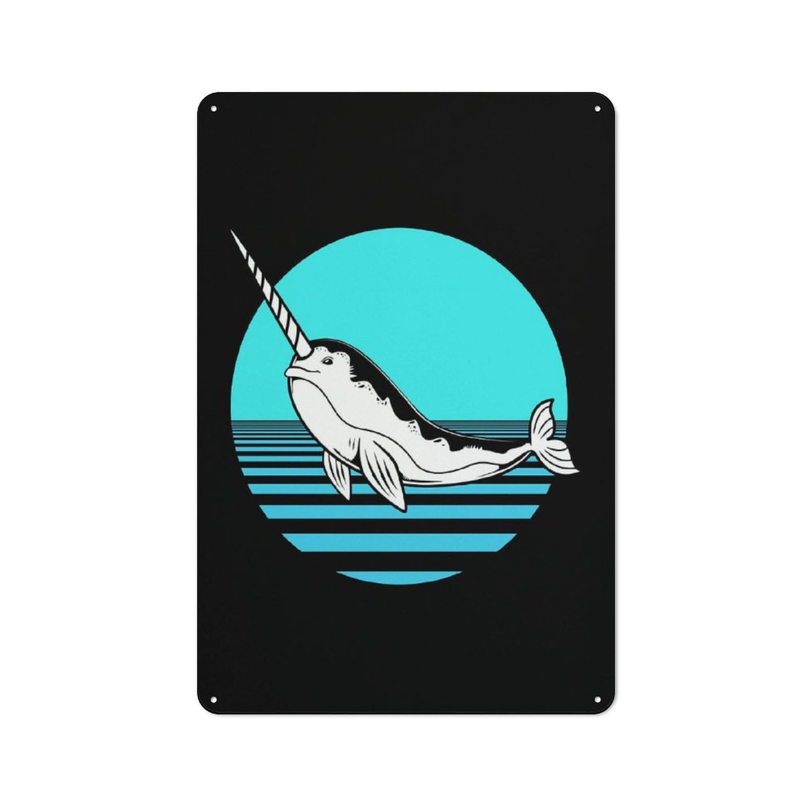 Tin Wall Plaque 30x20cm with Retro Narwhal for Pub Or Café, for Hospitality Wall Decor Collectors