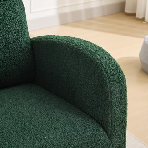 Image of Rocking Chair Nursery, Glider Rocking Accent Chair with Wood Legs, High Back Pocket Modern Upholstered Nursery Chair, Comfy Accent Rocker Armchair for Living Room Bedroom, Sherpa Green