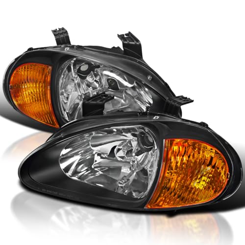 Spec-D Tuning Black Headlights Compatible with 1993-1997 Honda Del Sol L+R Pair Head Light Lamp Assembly
