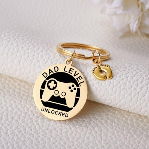 Image of MIXJOY New Expecting Dad First Time Father's Day, New Dad Announce Pregnancy, Dad Unlocked Key Chain with Footprint Charm