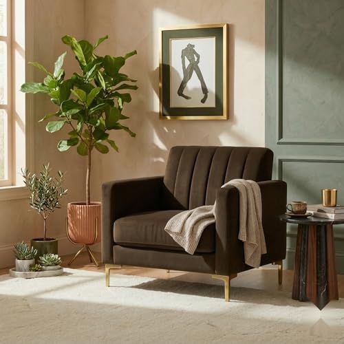 Image of 1 Seater Velum Fabric Sofa Set for Living Room, Modern Design with High Density Foam, Solid Wood Frame, Ergonomic Comfortable Seating for Home & Office (Dark Brown, 1 Seater) | Soft foam comfort, Strong wood frame