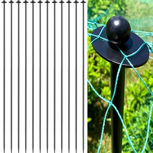 12 Sets Garden Stake Netting Support, Heavy Duty Metal Garden Poles for Netting, Powder Coated Carbon Steel Lawn Plant Support Cage, 72 Inch Garden Fencing Protection Frame