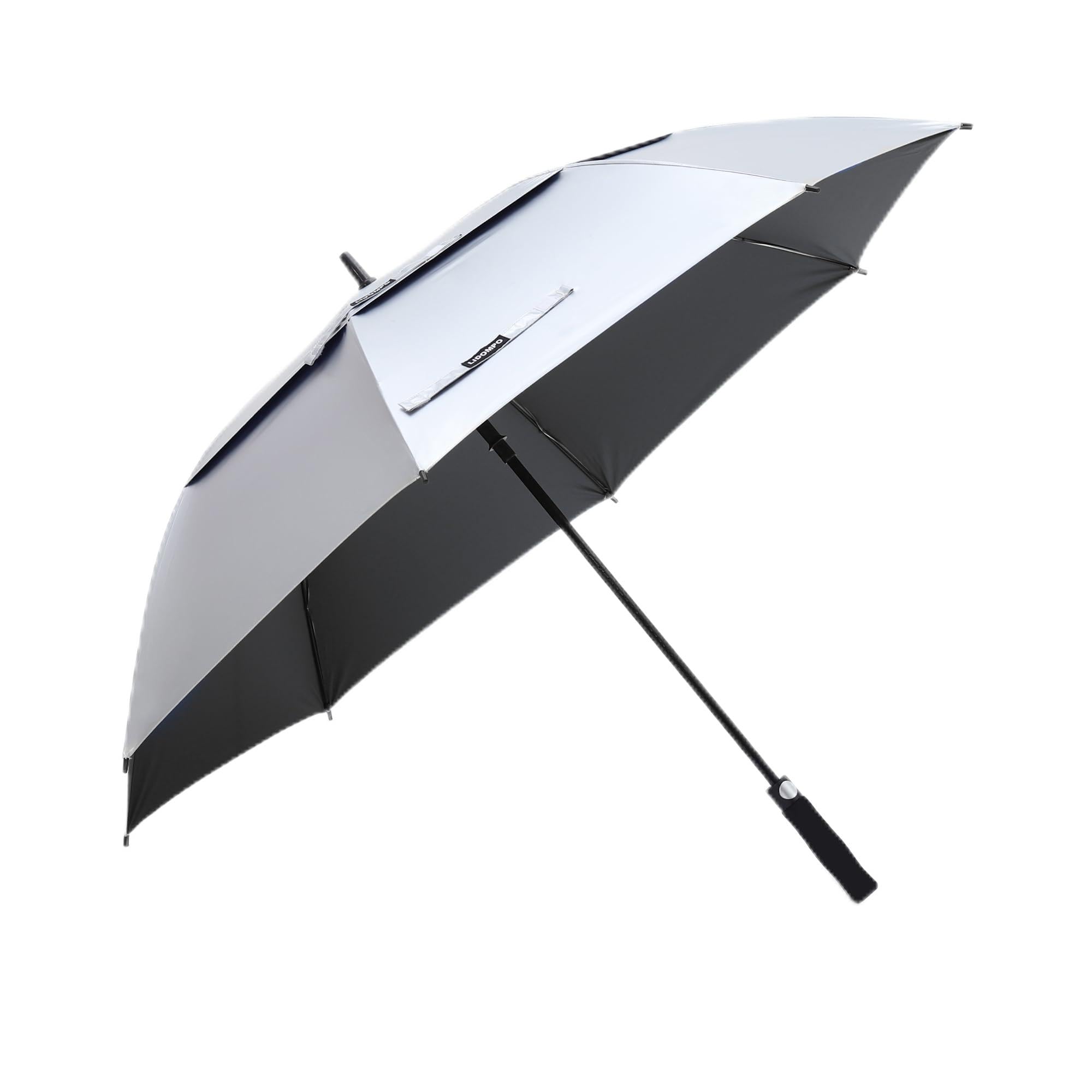 LIDOMPO 54 Inches Uv Protection Golf Umbrella For Sun Protection With Large Windproof Vented Double Canopy, Push-Button Auto Open Black/Silver