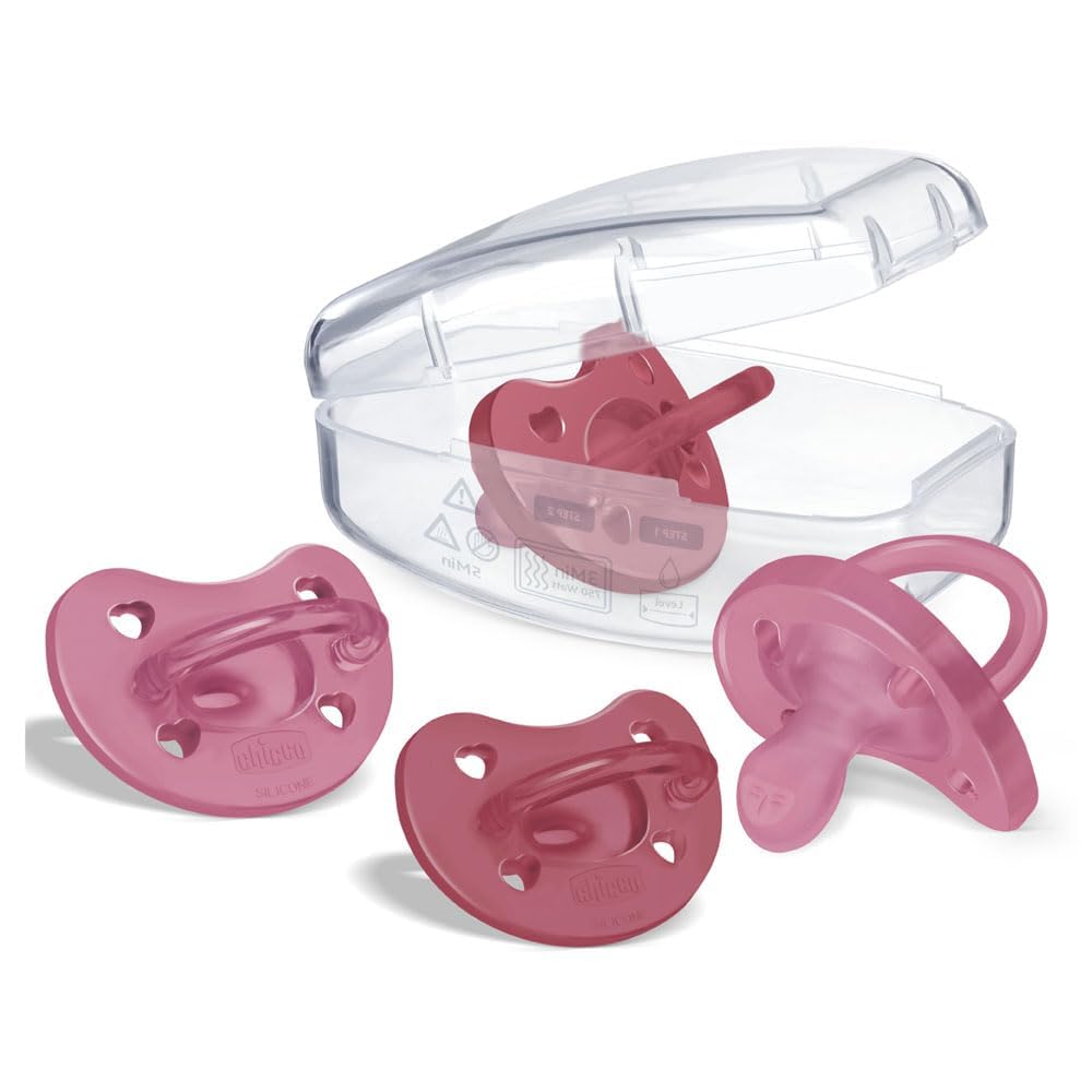 Chicco Physioforma Silicone Dummies, 16-36 Months, Soft and Delicate Rubber, Supports Physiological Breathing, Convenience, Pink and Fuchsia, 4 Pieces