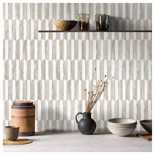 Vamos Peel and Stick Backsplash Seamless Tile for Kitchen and Bathroom,White and Beige Slate PVC Mixed Light Gold Self Adhesive Fish Scale Metal Mosaic Tiles (10 Sheets)