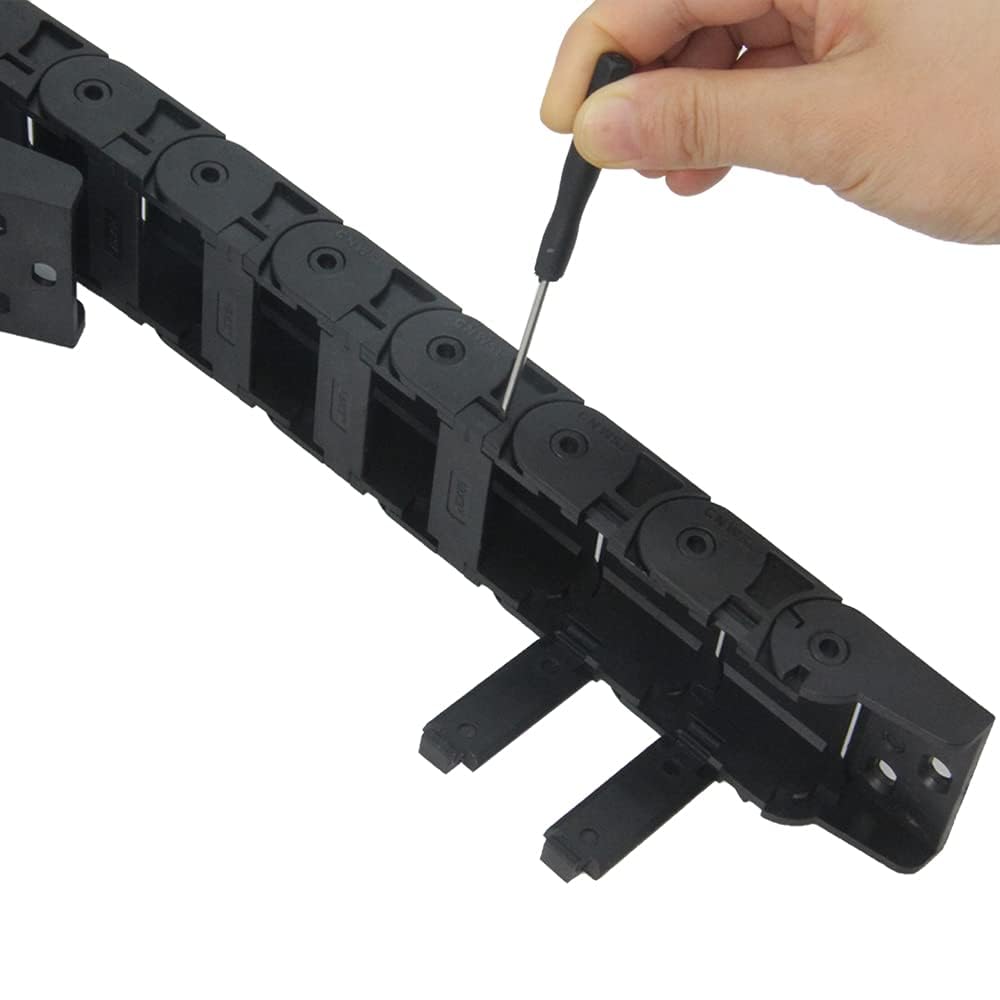 Catena portacavi 18 x 37 mm, lunghezza 1 m, in plastica nera, flessibile, con 1 kit di connettori terminali (18 mm x 37 mm - interno aperto)