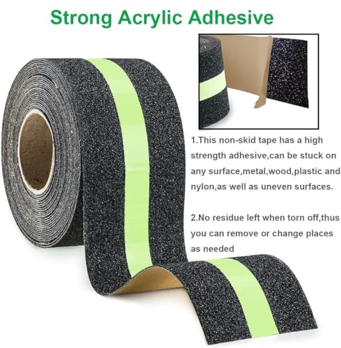 Image of Slyford Anti-Slip Safety Grip Tape, Non-Slip Grip Adhesive Tape to Indoor or Outdoor Stair, Green Glowing in The Dark Non Skid Stage Safety Tape, Easy Apply & Remove (50MM x 5 Meter)