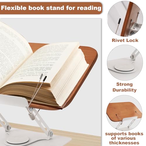 uyoyous Wood Book Stand for Reading Rotating Cookbook Stand Foldable Recipe Stand Book Holder for Reading Laptop Stand Reading Accessories for Music Scores Recipe Laptop Book - Image 2