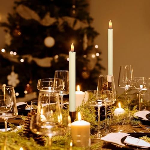 Image of Flameless Taper Candles with Timer, 6 Pack Ivory Battery Operated LED Flickering 3D Flame Real Wax Candle, Christmas Thanksgiving Fireplace Home Decorations(0.78x9.6Inch)