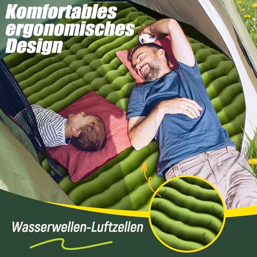 Yuzonc Isomatte, Verdicktes Doppel Camping Matratze, Ultraleicht Luftmatratze Camping für 2 Personen Aufblasbare mit Fußpumpe, Kissen für Outdoor