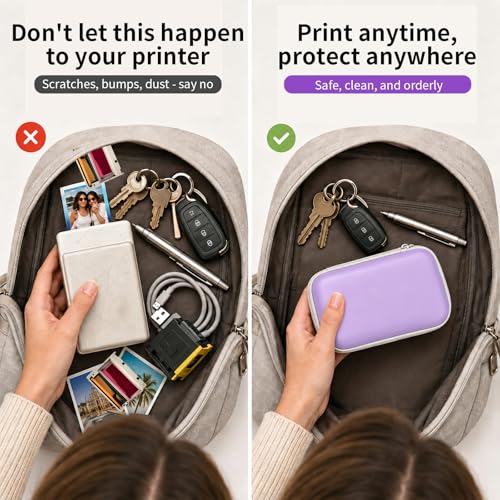 Image of casmilee Photo Printer Carrying Case for Liene Pearl N200 Pro, Lightweight Wireless Storage Bag with Soft Lining & Elastic Straps for Paper and Ink (Purple)