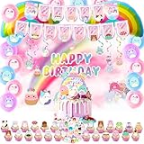 Partymelon Cute Animals Birthday Decorations Kids Party Supplies with Banner Cupcake Toppers Balloons Swirls Stickers Background