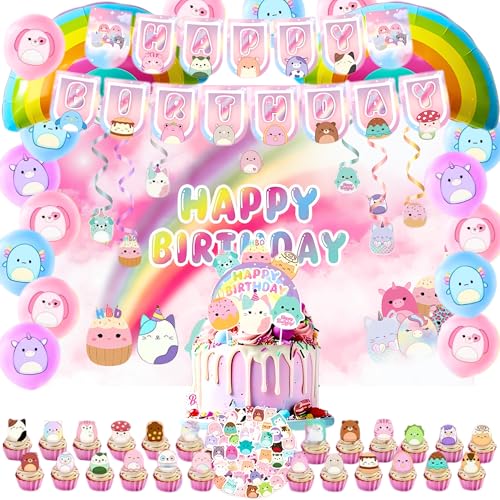 Partymelon Cute Animals Birthday Decorations Kids Party Supplies with Banner Cupcake Toppers Balloons Swirls Stickers Background