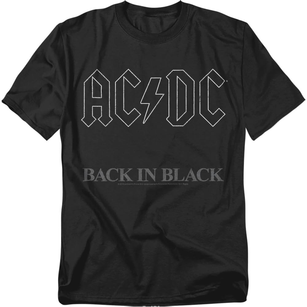 ACDC Album Adult T Shirt Collection, Back in Black, Black, M