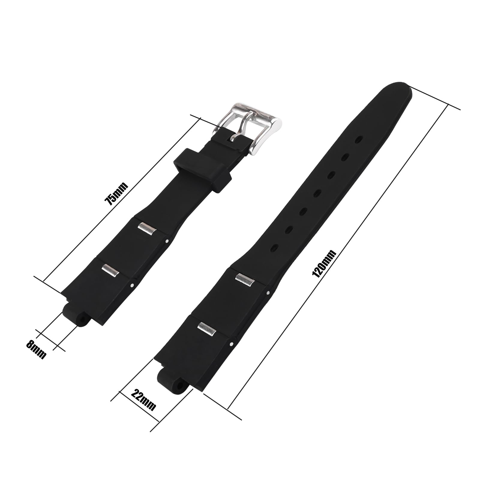 Topuly 22mm Rubber Watch Band replacement for DIAGONO series Convex 8mm Silicone Strap Wirstband accessories for Men and Women(Black)