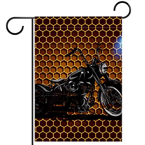 Banderas de jardín 12 x 18 de doble cara,banderas de patio exterior,Motocicleta con patrón de panal,Pequeñas banderas decorativas de granja al aire libre