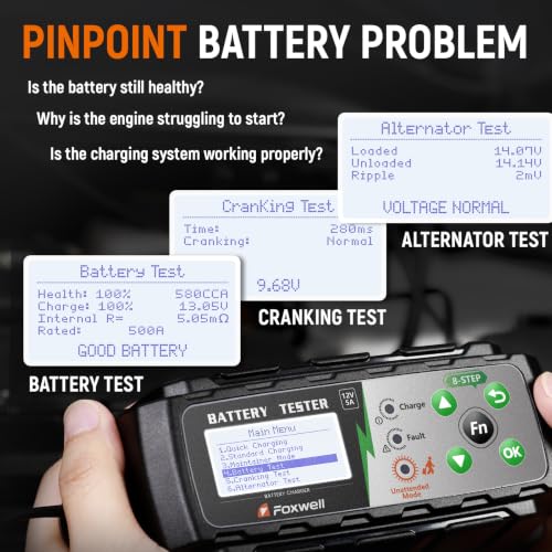 Image of FOXWELL BC521 2-in-1 Battery Charger & Tester, Test Before Charging 12V 5A