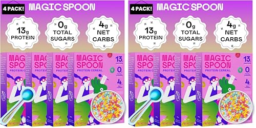 Image of Magic Spoon High Protein Cereal with Exclusive Spoon - Sugar Free Snacks & Breakfast Food - Grain & Gluten Free Cereal - Healthy Snacks - Low Carb & Keto Friendly - 8 Pack, Fruity