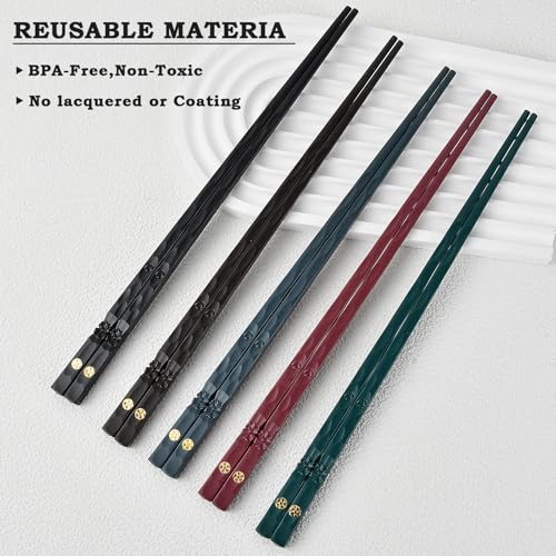 10 Paia Bacchette, Lavabili in Lavastoviglie con Motivo per Incisione, Bacchette Cinesi, Adatte per Pasta, Riso, Sushi, Set Regalo - immagine 5